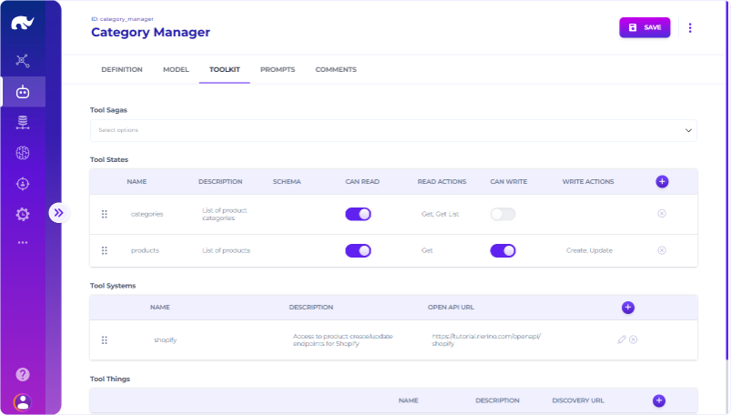 Connect external systems and define data states